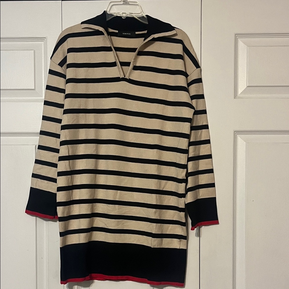 Black and Cream Striped Sweater Tunic Dress